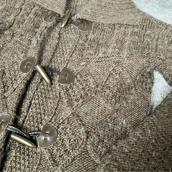 Carole Little Brown Cable Knit Wool Alpaca Blend Cardigan Sweater L Cottagecore - Picture 4 of 11